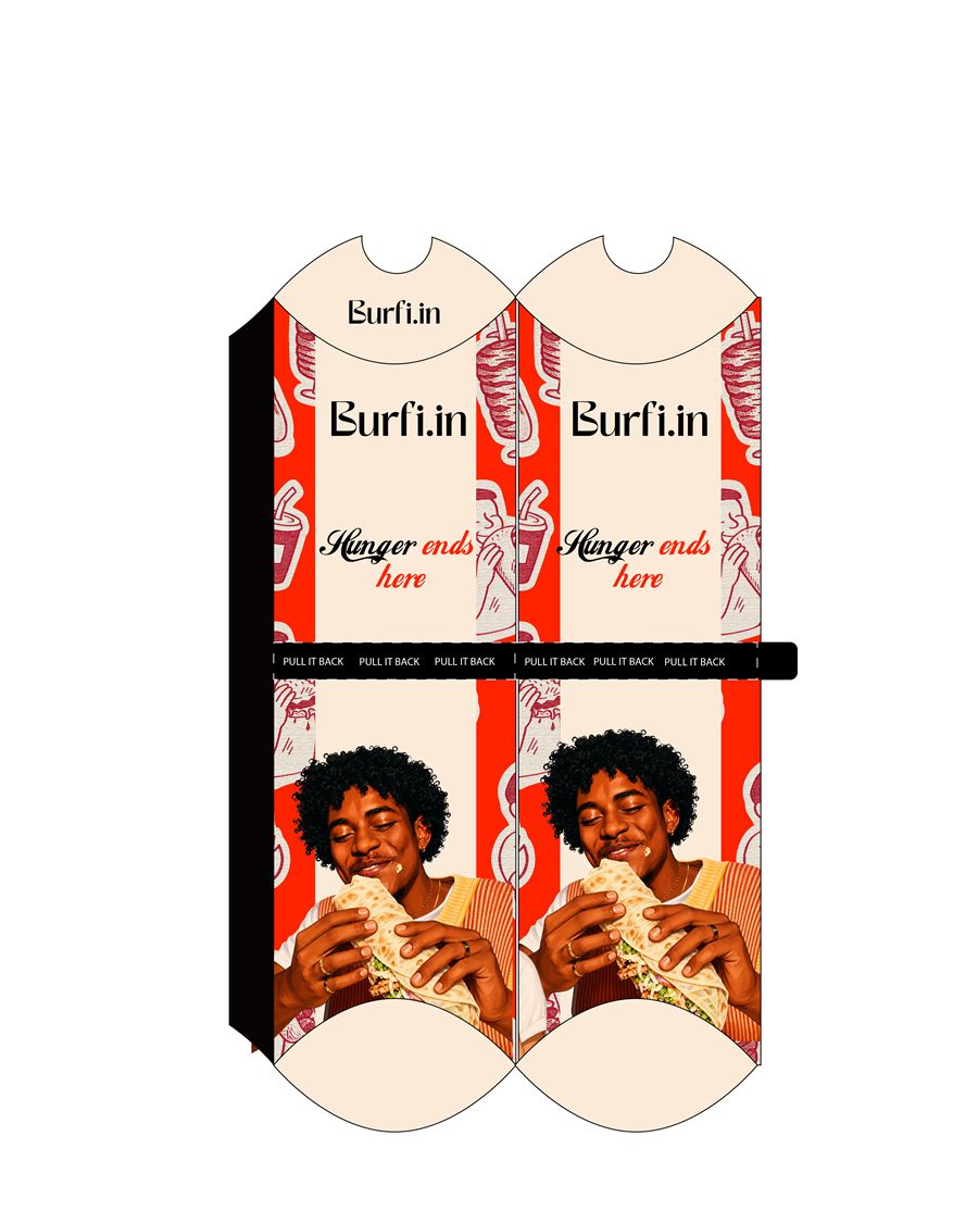 Burfi.in shawarma wrap sleeve dieline — cream colourway
