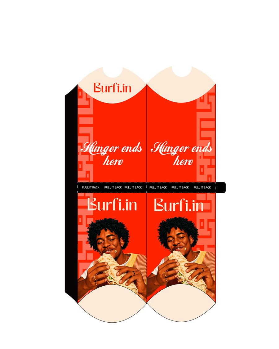 Burfi.in shawarma wrap sleeve dieline — red colourway