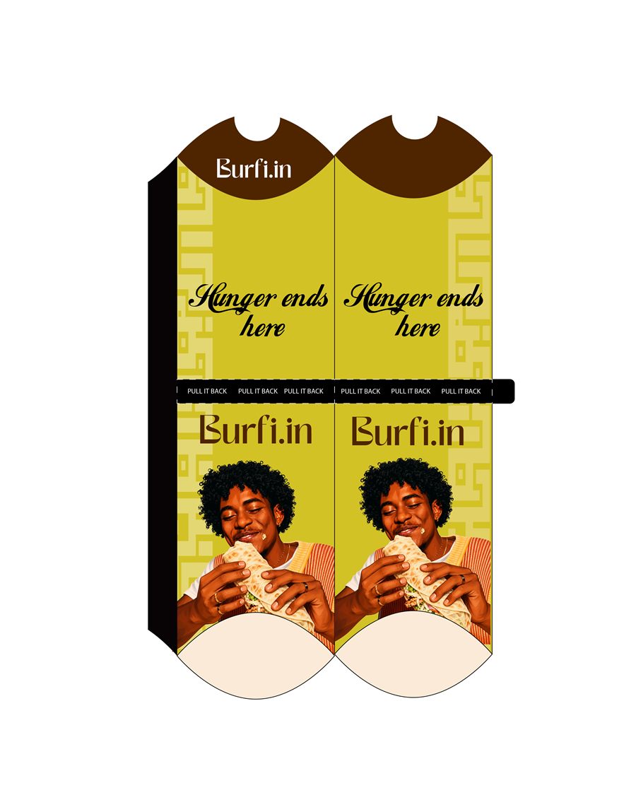 Burfi.in shawarma wrap sleeve dieline — yellow colourway