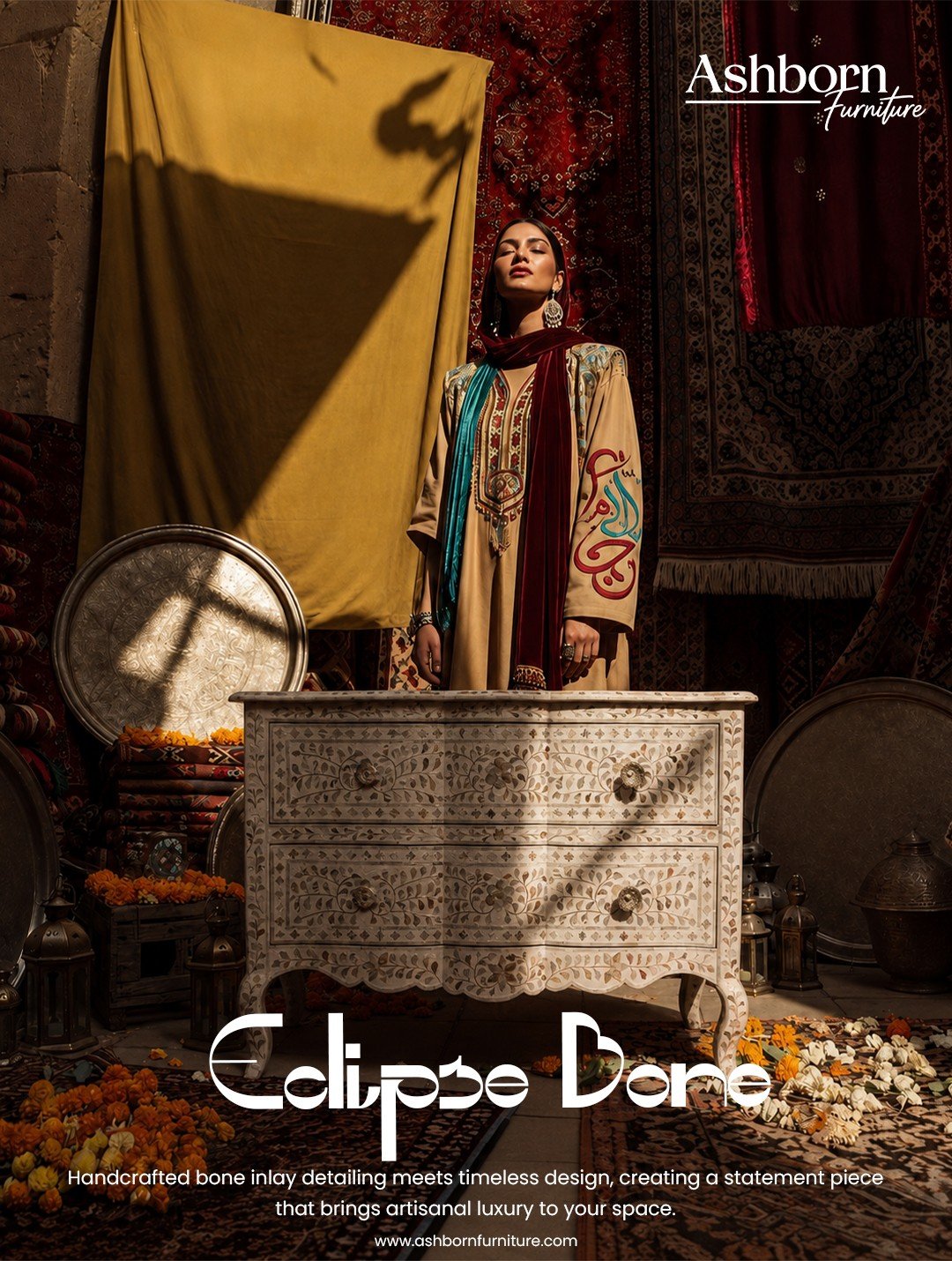 Ashborn Furniture Eclipse Bone dresser campaign creative