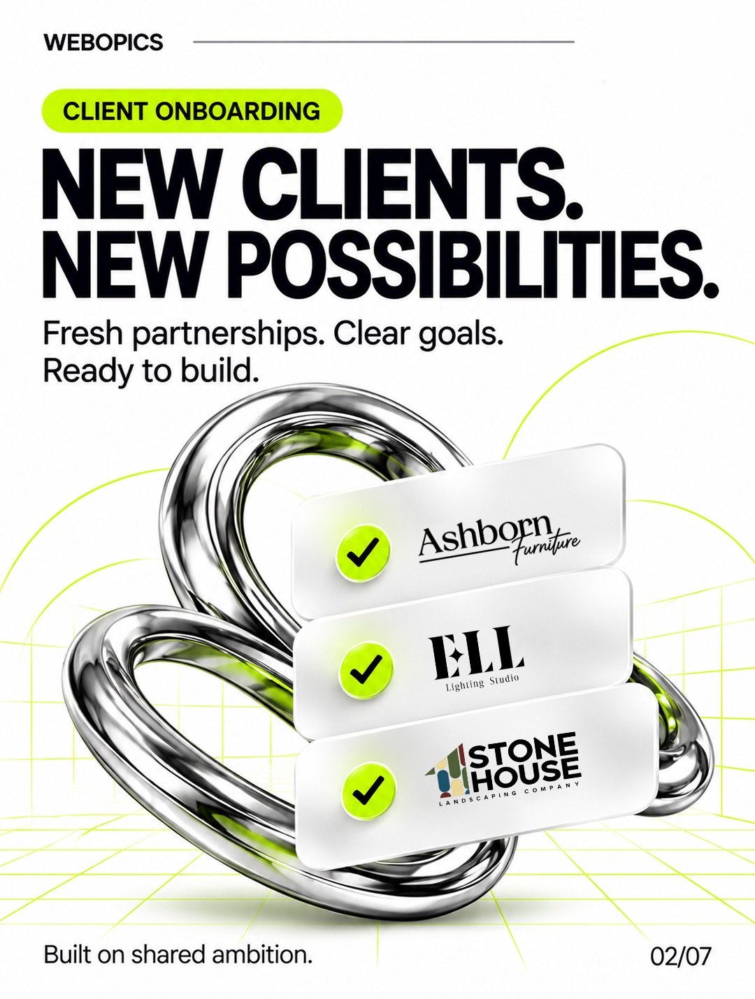 Three new Webopics clients onboarded this week: Ashborn Furniture, ELL Lighting Studio and Stone House Landscaping Company